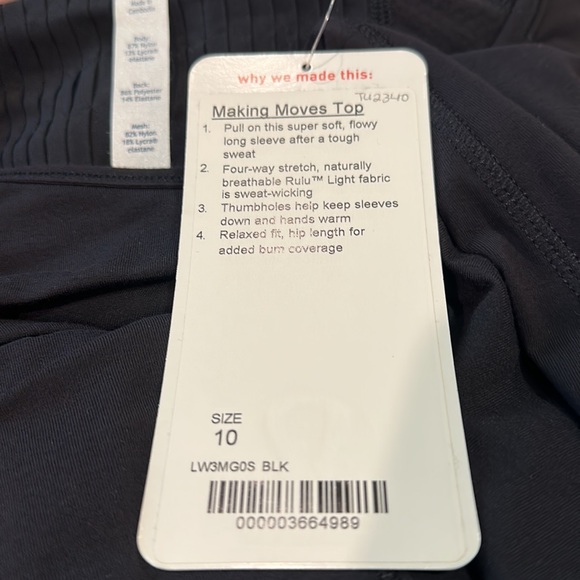 Lululemon Making Moves Long Sleeve Top Black size 10 NWT - Picture 4 of 6